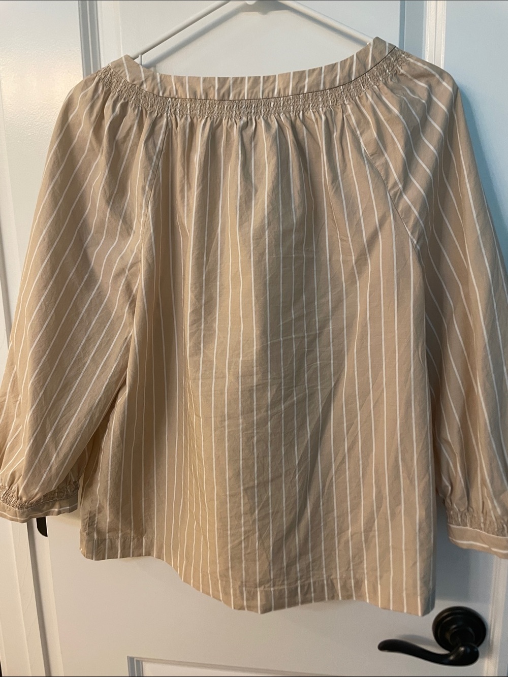 Ann Taylor Beige and White Striped Off-Shoulder Top - Picture 3 of 3